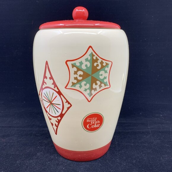 Coca-Cola Christmas Cookie Jar Things Go Better With Coke Ceramic Houston 9" Vtg - Picture 2 of 10